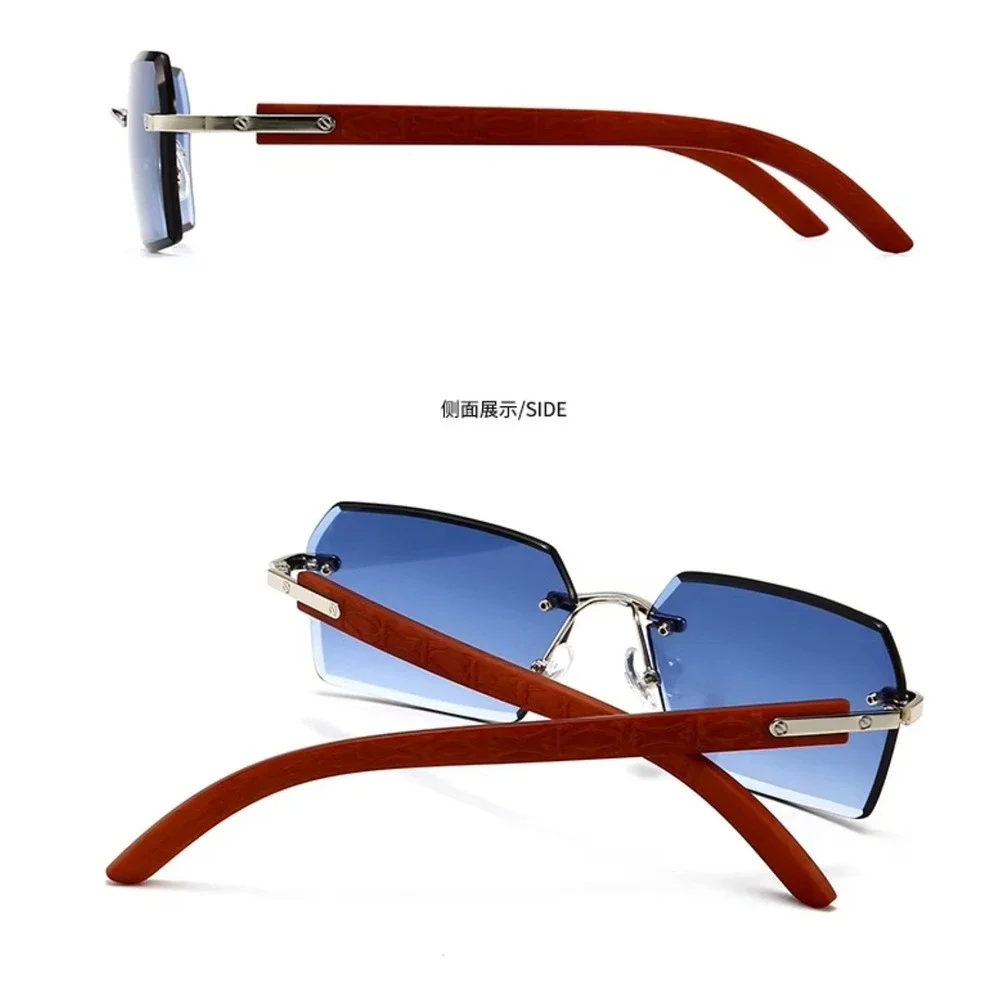 Sunglasses Men Rectangular Blue Lens Fashion Eyewear Outdoor Retro Vintage Gafas